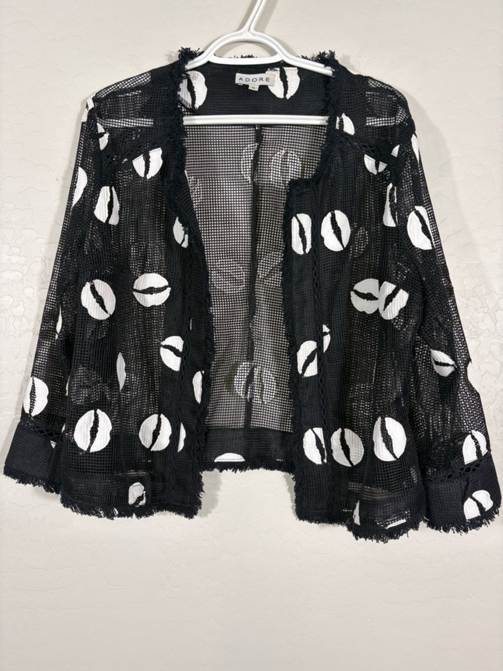 Adore‎ Mesh Fishnet Open front Cardigan Lips All over Print Goth Grunge XL